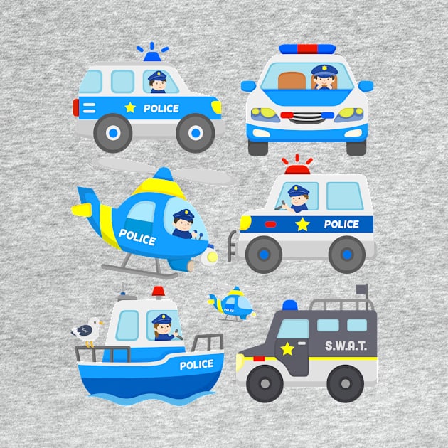 Police Vehicles SWAT Truck Officers Chopper Boat Patrol Cars by samshirts